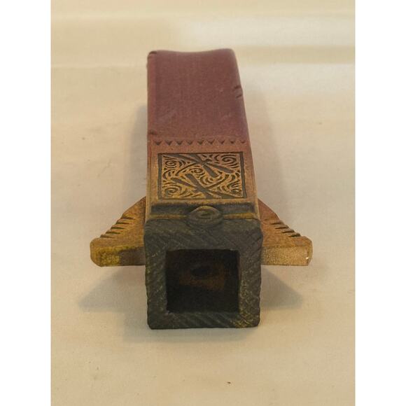 Stoneware Wall Vase - Hand Crafted - Red & Earth Tones - 7.5" x 1.5" - Picture 2 of 6